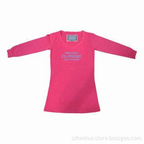 100% Cotton Printed Long Sleeve T-shirt, V-neck Style